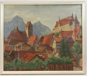 Ansicht von Füssen 75x65cm Ölgemälde unsigniert um 1910/20 (BG2570) - Bild 1 von 13