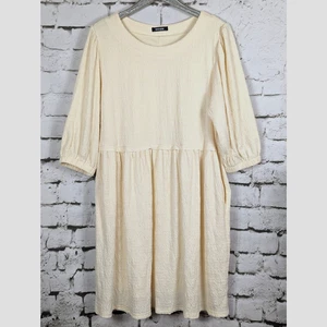 Crinkle Gauze Baby Doll Empire Waist A-Line Dress French Vanilla Size Large - Picture 1 of 5