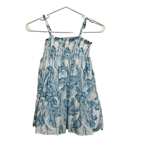 Janie And Jack Girls Sundress Sleeveless Blue Palm Leaves Smocked Dress Size 5 - Picture 1 of 8
