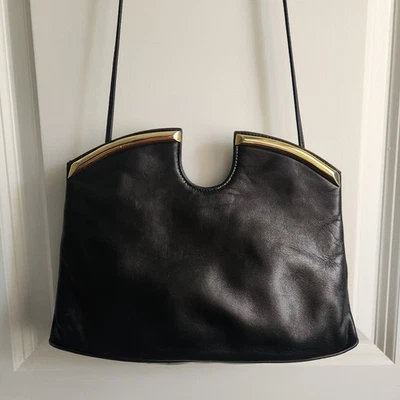 Vintage Le Sac Black Leather Bag Crossbody Purse Super Soft (Made In Italy) - Image 1 of 4