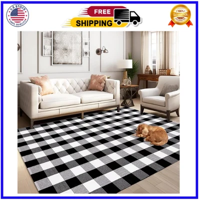 Alfombra de exterior Buffalo a cuadros 5 x 7 alfombras lavables, alfombra a cuadros blanca y negra... Foto 1 de 4