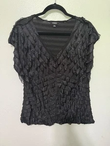 Elementz Top Black Metallic Ruffled V Neck Womans XL - Picture 1 of 5