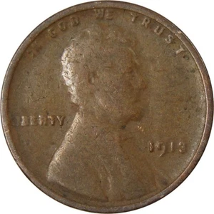 1913 Lincoln Wheat Cent AG About Good Bronze Penny 1c Coin Collectible - Picture 1 of 4