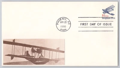 Phoenix, AZ, Seaplane 1914 $1 cachet First Day of Issue cover, Modern 1990 - Image 1 of 2