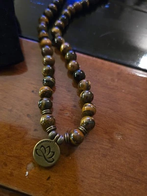 Ожерелье с бисером тигровый глаз мала кулон лотос духовная медитация молитва 42 дюйма - Изображение 1 из 2