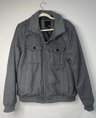 J. Ferrar Mens Gray Wool Blend Full Zip Jacket LG Quilted Lining Classic Fit - Image 1 of 4