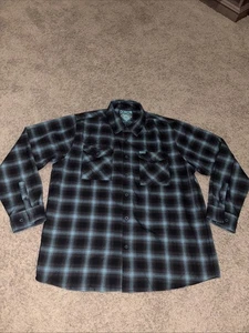 Dixxon Mens The Diamond Flannel Long Sleeve Button Up Teal Black Size 2XL - Picture 1 of 11