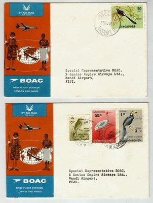 Бирма Мьянма Сингапур 2 обложки первого полета 1965 Лондон в Нанди отправлено из Ran - Изображение 1 из 4