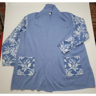 Coldwater Creek Cozy Open Front Cardigan Blue Floral Sleeves Pockets XL - Image 1 of 4