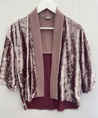 Chaqueta abierta kimono de terciopelo y crepé rosa polvoriento talla L de ZARA Foto 1 de 4