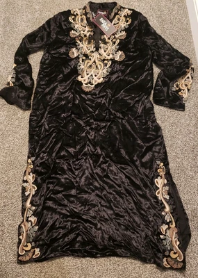 Rara Avis Iris Apfel Black Crushed Velvet Embroidered Quail Boho Dress NWT 8 - Image 1 of 4
