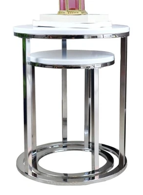 ASPECT Paloma Set of 2 Round Nesting Table,Glossy White/Chrome - Image 1 of 4