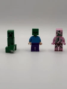 Lego Minifigure 3 Figure Minecraft Lot-Zombie/Creeper/Zombie Pigman - Picture 1 of 2