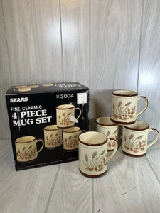 Sears & Roebuck Tazzine da Caffè in Fine Ceramica Set 4 Pezzi Cattail Marrone Beige 3004 - Foto 1 di 11