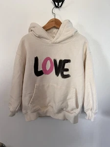 Zara Cream Hooded Love Sweatshirt/ Graphic On Front And Back Girls 6/7 - Picture 1 of 8