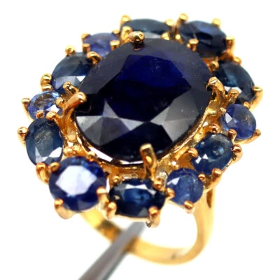 925 Sterlingsilber 18K Goldbeschichtet Blauer Saphir Schmuckring Größe 7 - Bild 1 von 4