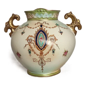 Antike SF & Co Crown Devon Vase mit zwei Henkeln, Greba Muster - Bild 1 von 14