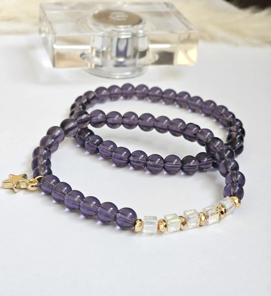 Geschenk-Set Amethyst Perlenarmband Positive Energie Steine 6mm Länge 17cm - Bild 1 von 3