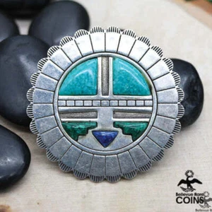 Carlisle Jewelry Sterling Silver Turquoise Malachite & Lapis Brooch Pendant - Picture 1 of 5