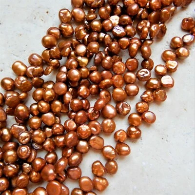 4mm - 6mm Copper genuine freshwater pearl Keishi top drilled nugget, 75 beads - Image 1 of 4