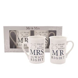 Widdop 25th Wedding Anniversary Mr and Mrs Right Mugs Unique Gift Ideas Couples - Picture 1 of 1