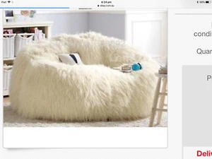 EXTRA LARGE IVORY FUR BEAN BAG COVER, SHAGGY FUR BEAN BAG 130cm h x 140cm d - Picture 1 of 2