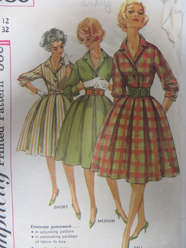 Vtg 60's Simplicity 3580 PROPORTIONED DRESS NOTCH-COLLAR Sewing Pattern ...