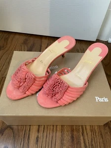 $745NIB Christian Louboutin Belbrossa Suede Slide Sandal 37.5 - Picture 1 of 7