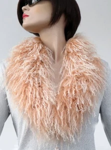 Fur Scarf Tibet Lamb Collar Coat Jacket Apricot Ivory - Picture 1 of 6
