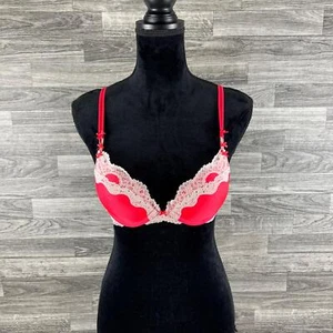 VICTORIA'S SECRET Adjustable Strap Pink Lace Trim Push Up Bra Women's Size 34A - Picture 1 of 9