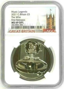 2021 UK MUSIC LEGENDS - The Who £5 BU Coin NGC MS69 DPL First Releases - Picture 1 of 6