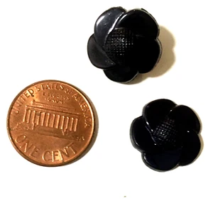 Flower Shank Plastic Buttons Shiny Textured Center Vintage 9/16" Black 36 Pcs B3 - Picture 1 of 3