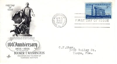 US FDC # 1074 1956 3c Booker T Washington ArtCraft Addressed ST3344 - Image 1 of 3