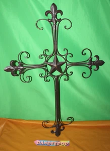 Lone Star Fleur de Lis Metall Schnörkel Muster Kreuz Wandbehang Dekor 25" hoch - Bild 1 von 9