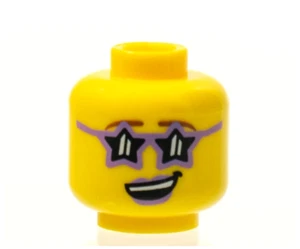 Lego Minifigure Head Female Glasses Star Shaped, Medium Lavender Lips - Picture 1 of 1