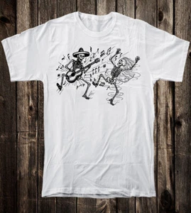 Unisex Cotton T Tee Shirt Russian Prison Tattoo Art Traditional Dancing Skeleton - Picture 1 of 15