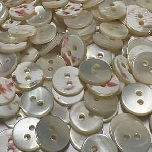 White Japanese Oyster Shell Shirting Button Wht/Red Speck Back 11mm 7/16" 2hole - Picture 1 of 3