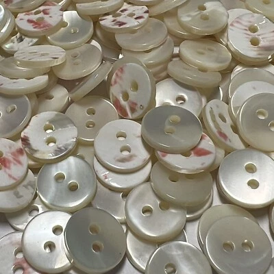 White Japanese Oyster Shell Shirting Button Wht/Red Speck Back 11mm 7/16" 2hole - Image 1 of 3