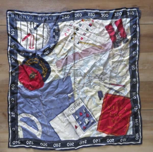 Vintage Ralph Lauren 100 % Seide Yacht Maritim Kapitän Schiff Logbuch Schal 33,5" LESEN - Bild 1 von 18