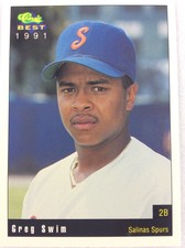 1991 Salinas Spurs-Classic BEST Minor Lg Baseball Card-Greg Swim