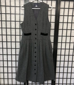 Vintage Gray Wool Jumper Vest Dress Velvet Accents Allen Solly Lolly Medium B2 - Picture 1 of 11