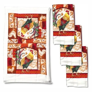 4 Pack Absorbent Kitchen Dish Towels 15x25 Cotton Poly Red Rooster Design - Picture 1 of 7