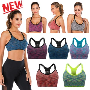 Womens Fashion Yoga Vest Fitness Tank Top Seamless Racerback Padded Sports Bra - Picture 1 of 18