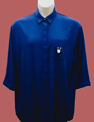 EUC Niki & Danielle Blue Tunic Pant Suit Top - Bowling Theme - Women's Size 14 - Image 1 of 4