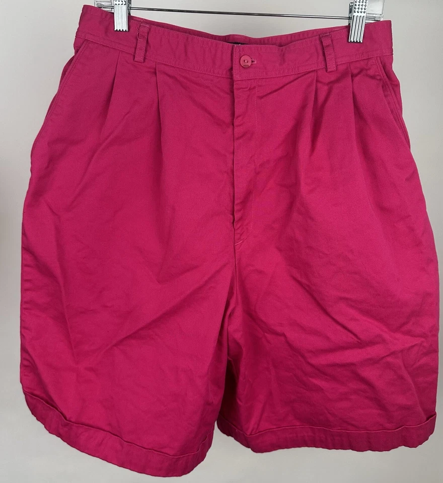 Pantalón Corto Vintage Años 90 Rosa Caliente L Cintura Ultra Alta Relajado Plisado Fucsia Foto 1 de 4