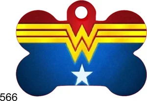 Pet Tags Personalized Pet ID tag for Dog BONE Tags WONDER WOMAN DEEP ENGRAVING - Picture 1 of 2