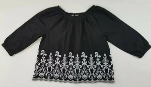 TIME & TRU Womens Black & White Relaxed Fit Embroidered Blouse Top Size S 4-6 - Picture 1 of 7