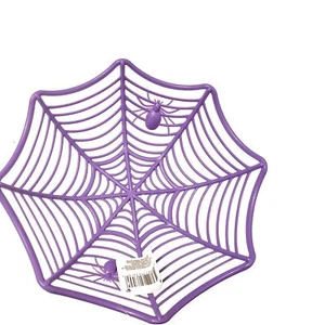 Cesto porta caramelle ragni viola ragnati e ragnatela festa Halloween 11"x3" nuovo - Foto 1 di 3