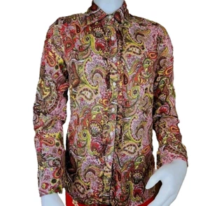 Sundance Paisley Top Womens M Red Button Up Cotton Long Sleeve Ruffled Blouse - Picture 1 of 11