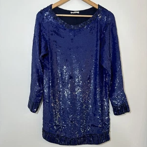 Vintage YVES SAINT LAURENT Rive Gauche Paris Navy Abend Pailletten Seidenkleid, M - Bild 1 von 9
